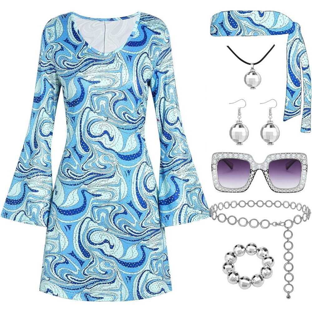70s Disco Hippie Costume Set Women Vintage Style Accessories Jewelry